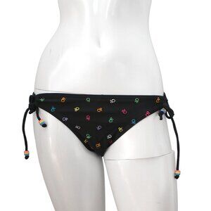 OP Side Tie Bikini Bottoms Beaded Tassels Logo Embroidered Black Pink Beach Pool